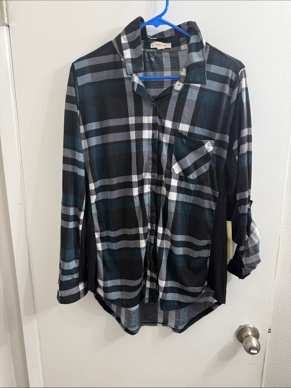 paper tee Black, Gray & White Plaid Button-Down Shirt